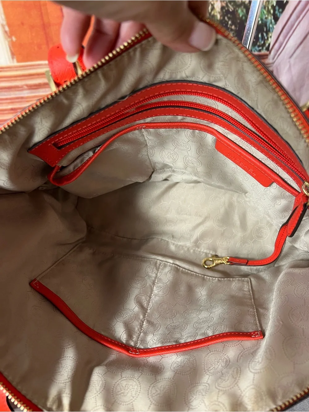 Michael Kors Charlotte Tote Bright Red Saffiano Leather Dangling MK Charm ❤️